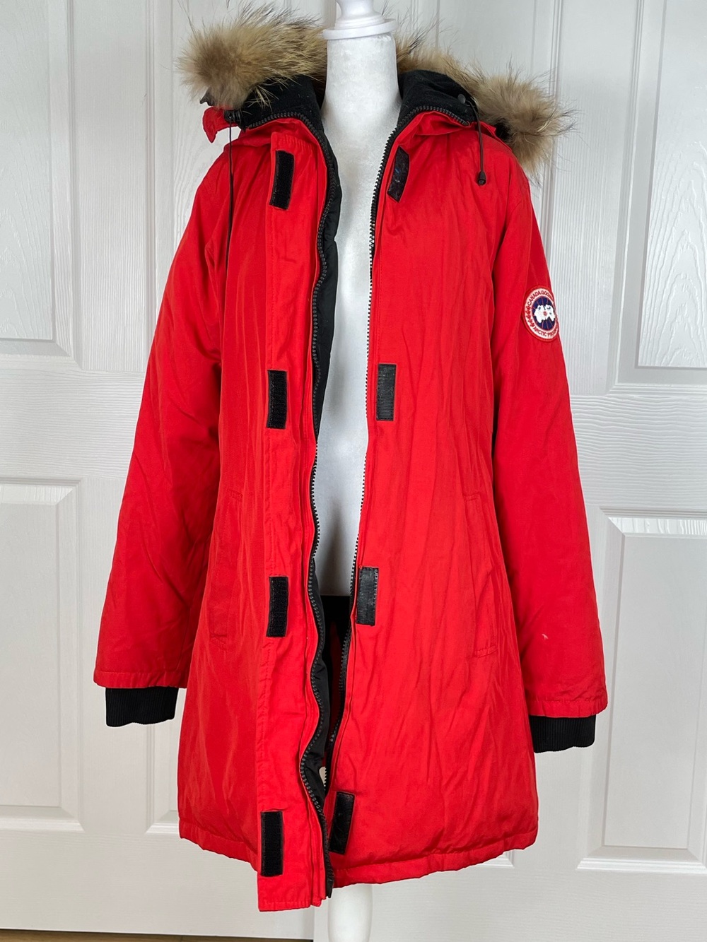 Canada Goose Red Parka with Fur-Trimmed Hood Size Large - Picture 7 of 14
